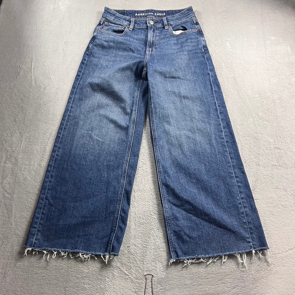 American Eagle Super High Rise Baggy Wide Leg Jeans Blue 2 X-Short